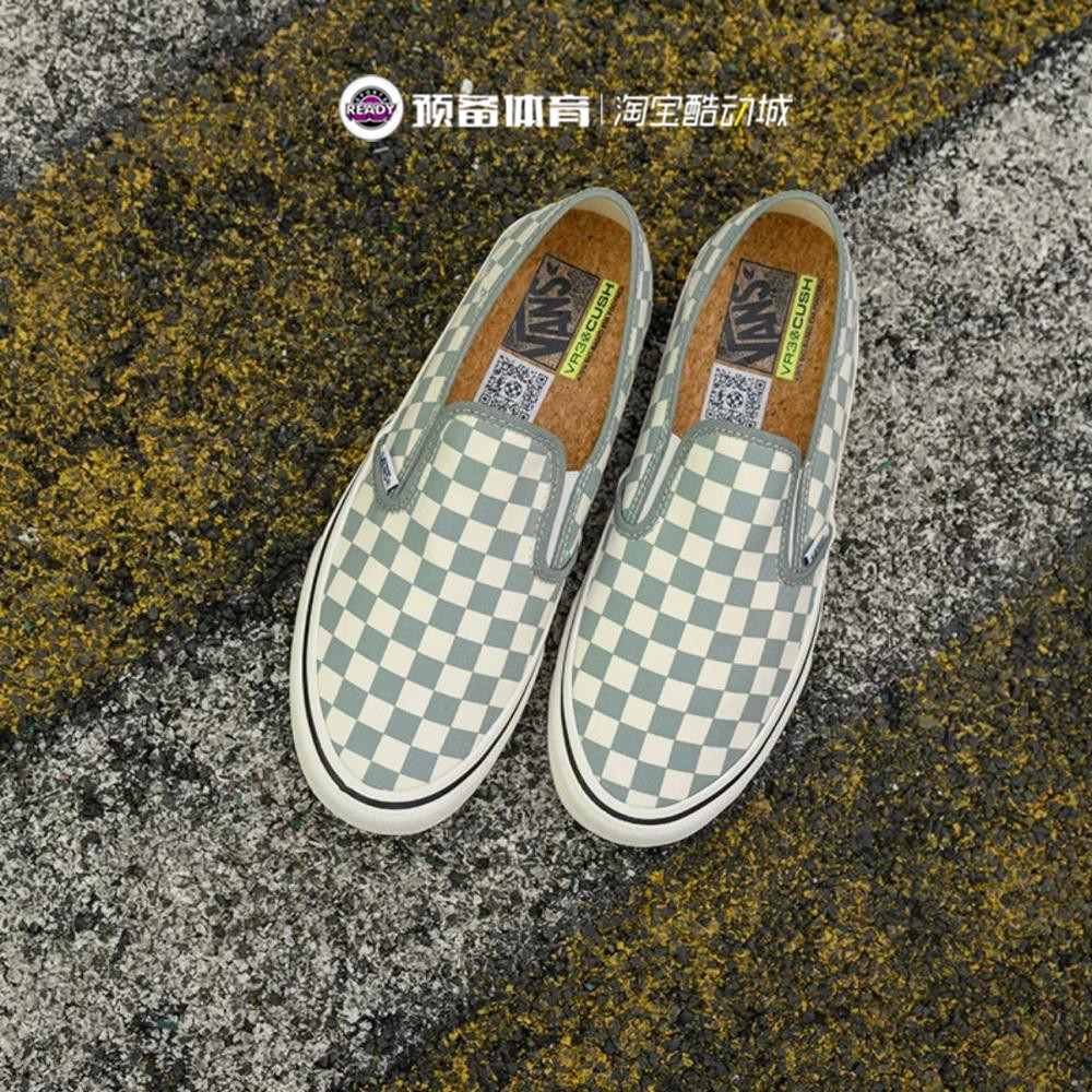 VANS范斯Slip-On VR3男女低帮棋盘格一脚蹬透气帆布鞋VN0A4BX8CG2 - 图0