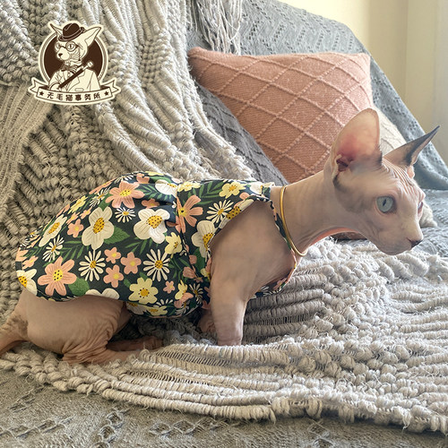 无毛猫事务所斯芬克斯德文猫衣服粉色碎花吊带连衣裙猫咪衣服背心 - 图2