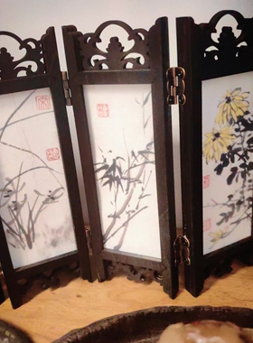 宋惠君老师纯手绘定制款迷你小屏风梅兰竹菊四君子中国风案头摆件