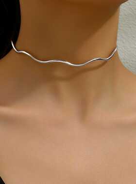 金色和银色极简主义波浪项圈男女情侣同款精致气质夏季项链饰品