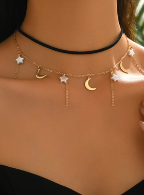 哥特风麂皮绒项圌双层颈链