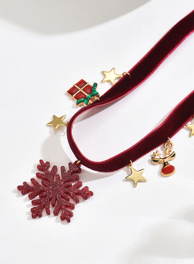 圣诞节绒布雪花星星项圈choker