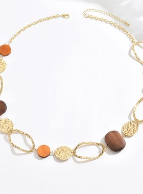 美拉德气质圆环锤纹串珠项链耳环