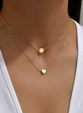 爱心圆形吊坠颈链圆形女