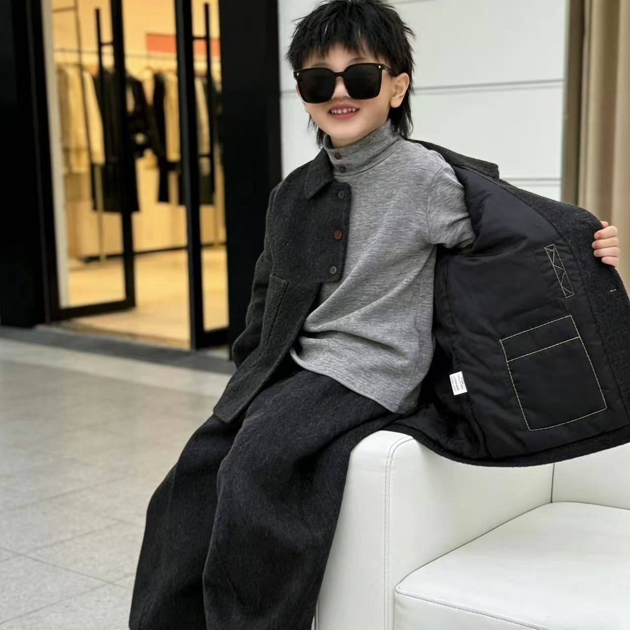 儿童毛呢套装男童2026秋冬加厚呢子外套阔腿裤宝宝洋气时髦潮酷帅,淘宝优惠券,粉丝福利购,淘宝优惠卷