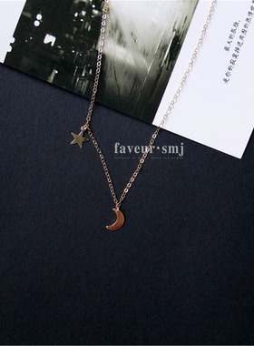 包金月亮不对称项链