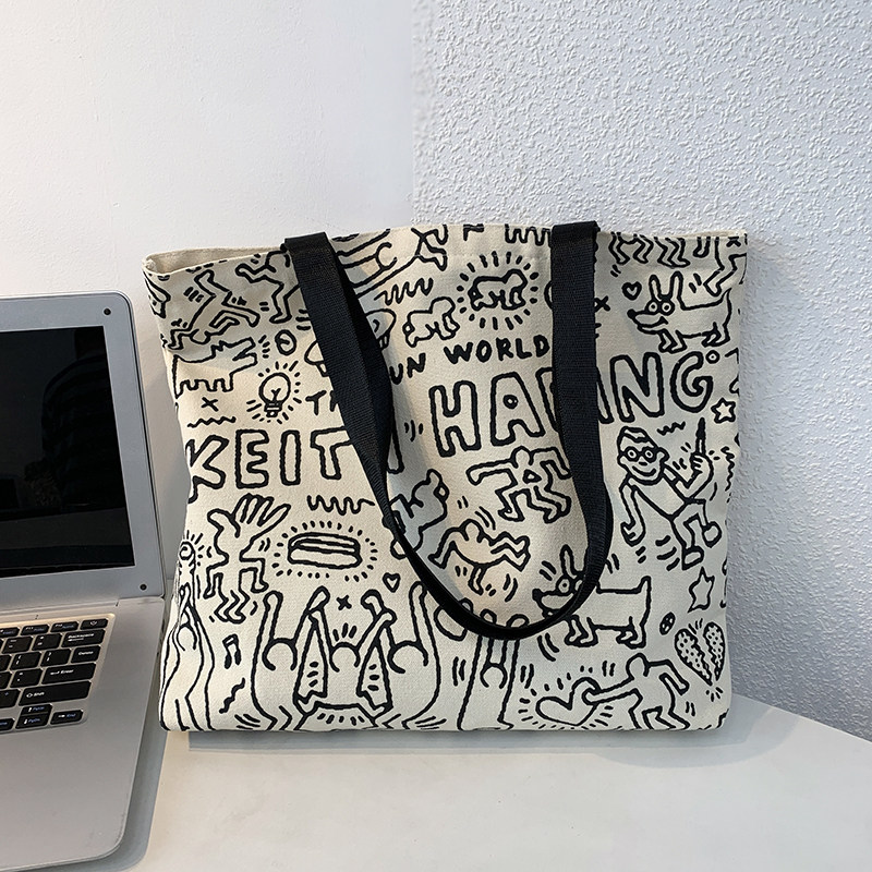 日系原创插画设计托特春夏帆布手提袋简约百搭文艺大容量单肩女包,淘宝优惠券,粉丝福利购,淘宝优惠卷