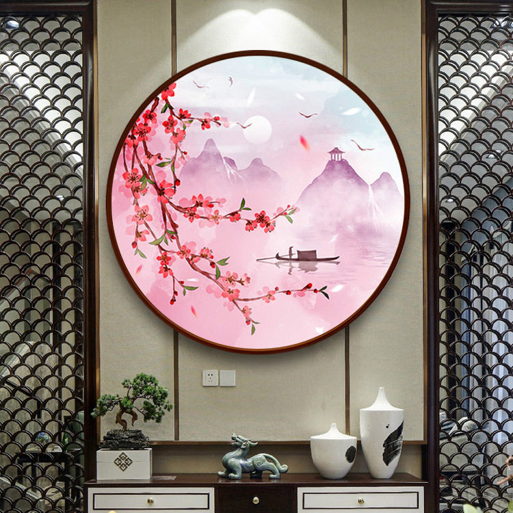 钻石绣2024年新款满钻客厅石绣卧室贴钻十字绣桃花圆形玄关L4001,淘宝优惠券,粉丝福利购,淘宝优惠卷