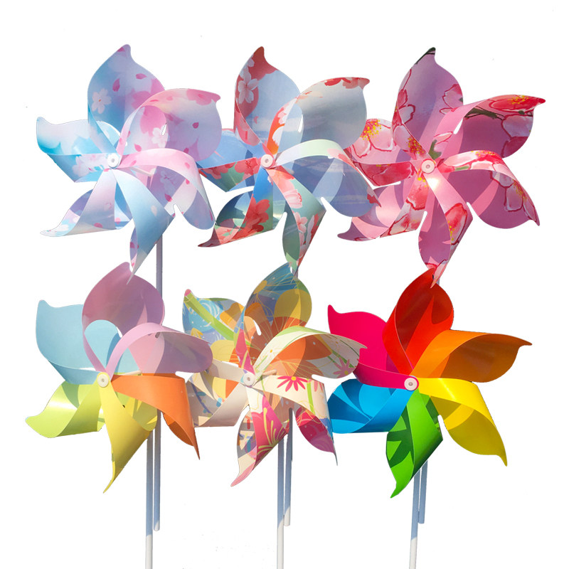 樱花节风车 马卡龙塑料幼儿园舞蹈道具 手持木杆旋转插地装饰风车,淘宝优惠券,粉丝福利购,淘宝优惠卷