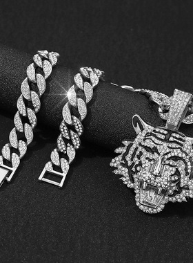 欧美老虎吊坠男古巴项链