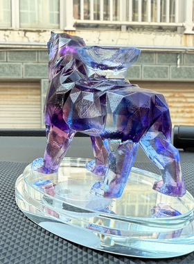 琉璃沧州铁狮子几何切角水晶底座车载香氛摆件