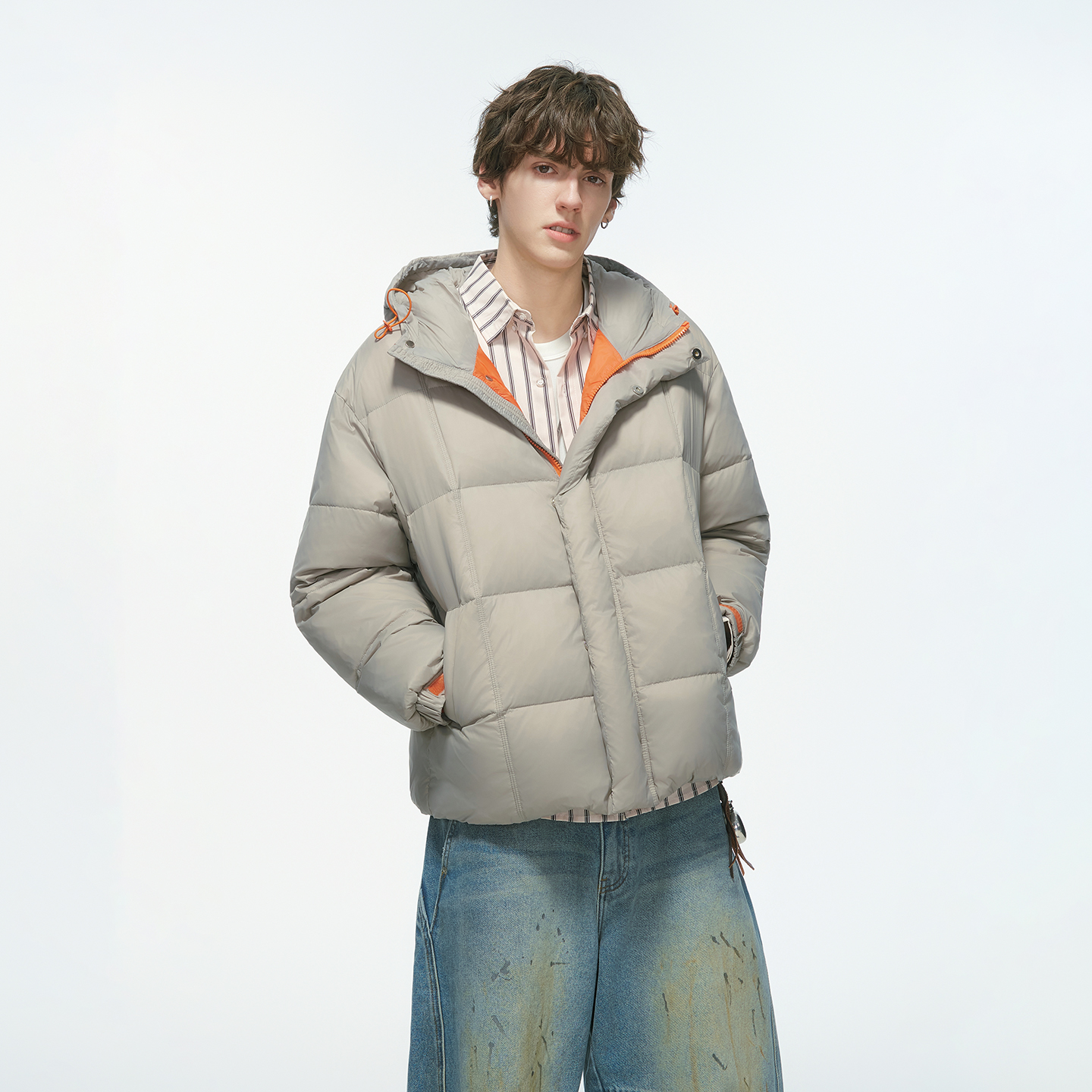 Dream made 新国标90白鸭绒撞色羽绒服男冬季加厚防寒面包服外套 - 图0