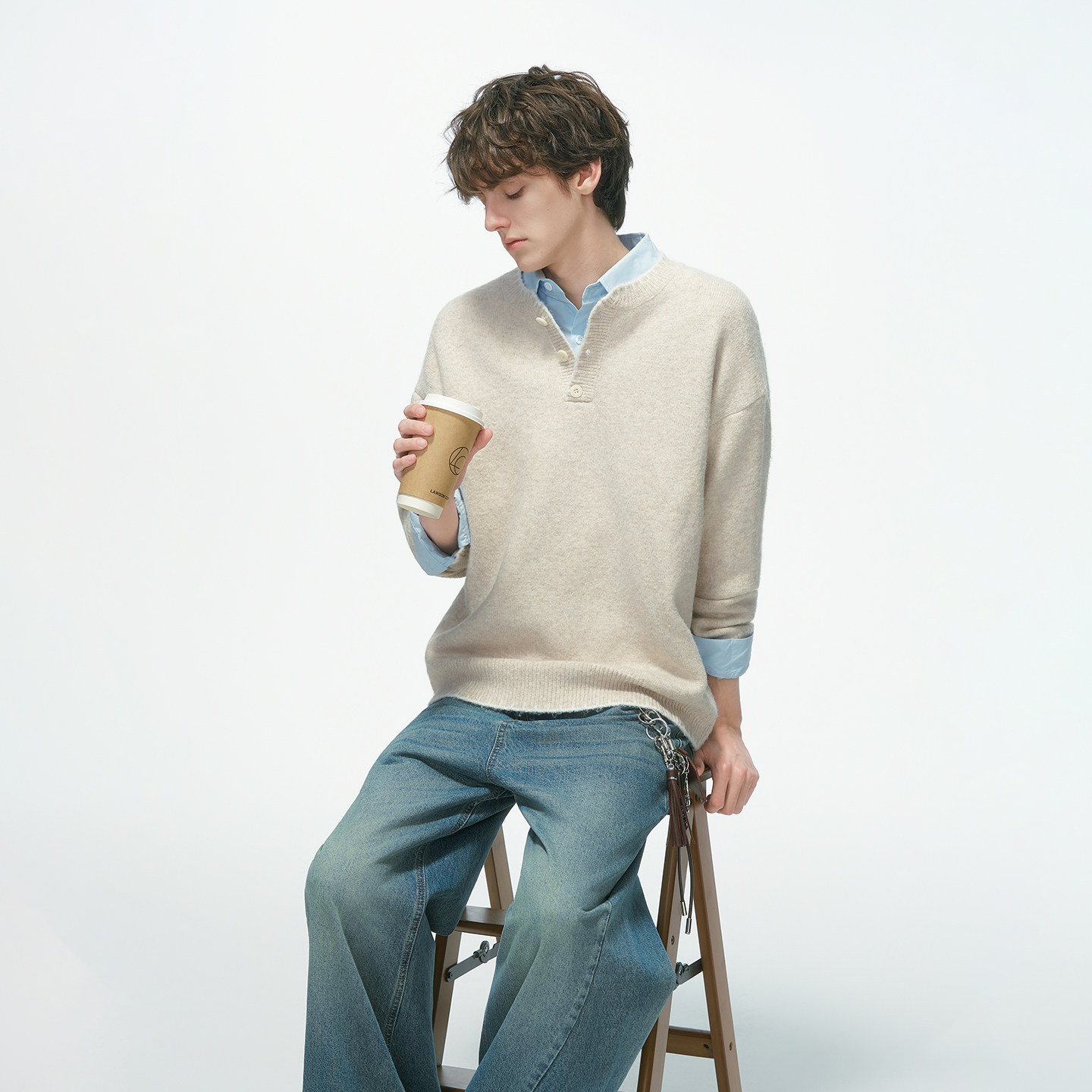 Dream made老钱风羊毛混纺亨利领毛衣男冬季内搭针织衫男生毛线衣,淘宝优惠券,粉丝福利购,淘宝优惠卷