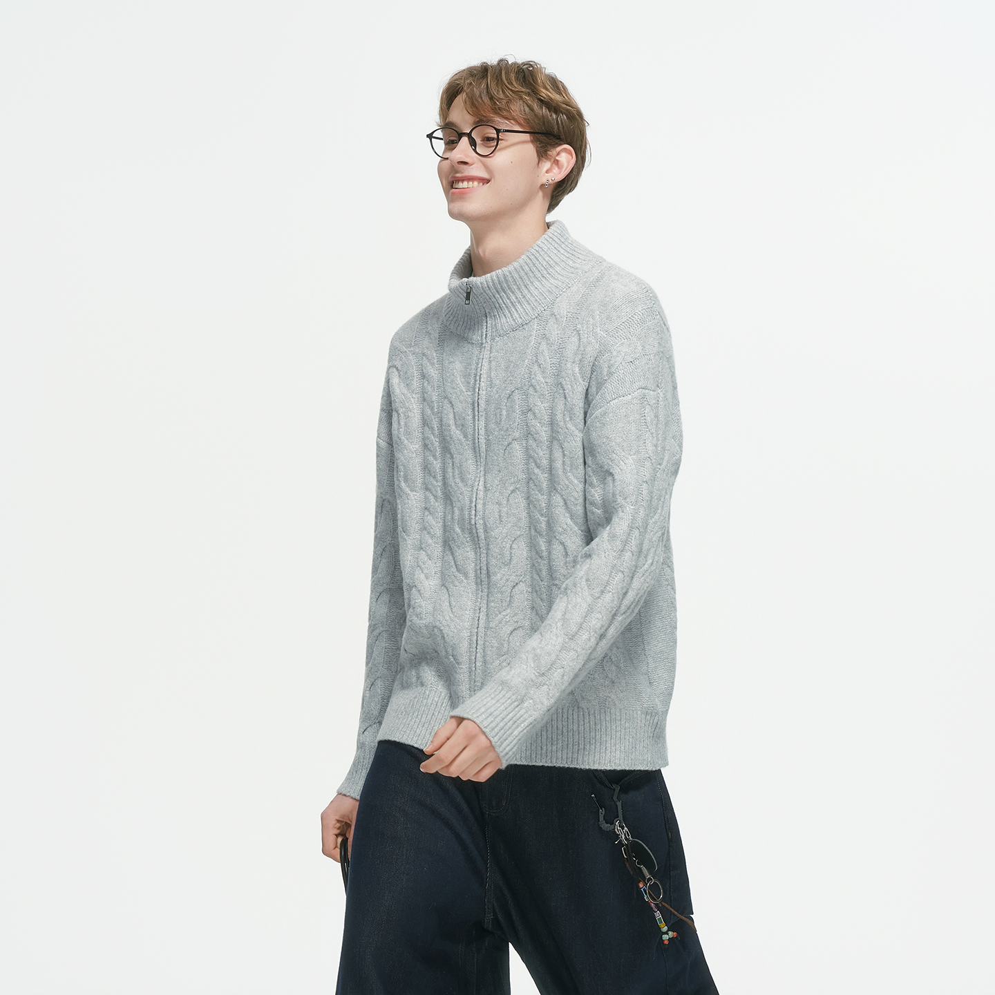 Dream made羊毛混纺新贵麻花开衫毛衣男款秋冬季老钱风针织衫外套 - 图2