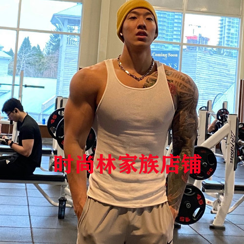 耿浩伦加粗螺纹白色背心男紧身显肌肉健身运动训练透气吸汗跨栏潮 - 图0