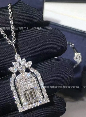 高版НW幸福之门项链女V金满钻城堡鸟笼吊坠香水瓶锁骨链直销