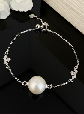 天然淡水珍珠小众设计手链正圆10-11mm珍珠s925纯银珍珠手链诸暨