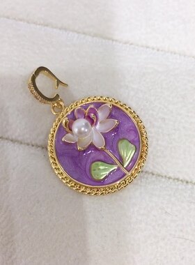 天然淡水珍珠万能扣吊坠紫色彩绘古油画风万能扣珍珠项链