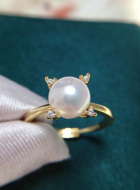小灯泡珍珠K金工艺简约四爪天然淡水珍珠戒指