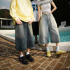 American-washed denim shorts for summer loose casual