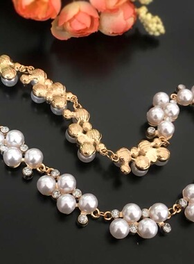 时尚高光仿珍珠项链水晶可拆卸衣领链女挂件衣领装饰锁骨链