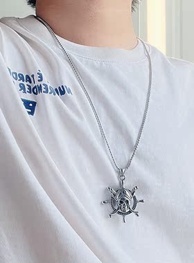 项链男嘻哈长款吊坠钛钢海盗船