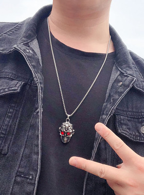 红眼骷髅非主流项链蹦迪潮毛衣链
