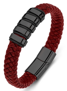 潮牌通用钛钢龙年转运手链红色