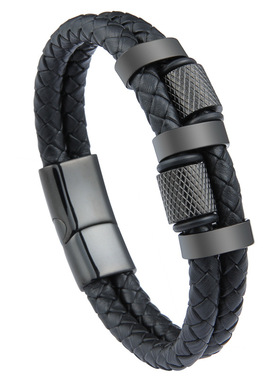 高级感小众设计路路通串珠皮绳手链男女个性酷黑色手绳轻奢礼物潮