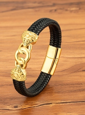 乾坤圈平安扣好运黑绳男款皮质编织手链本命年太岁护身黑色手绳
