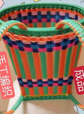 编织塑料加厚背篓买菜购物背筐藤条四川采摘大号民族风花背篮子