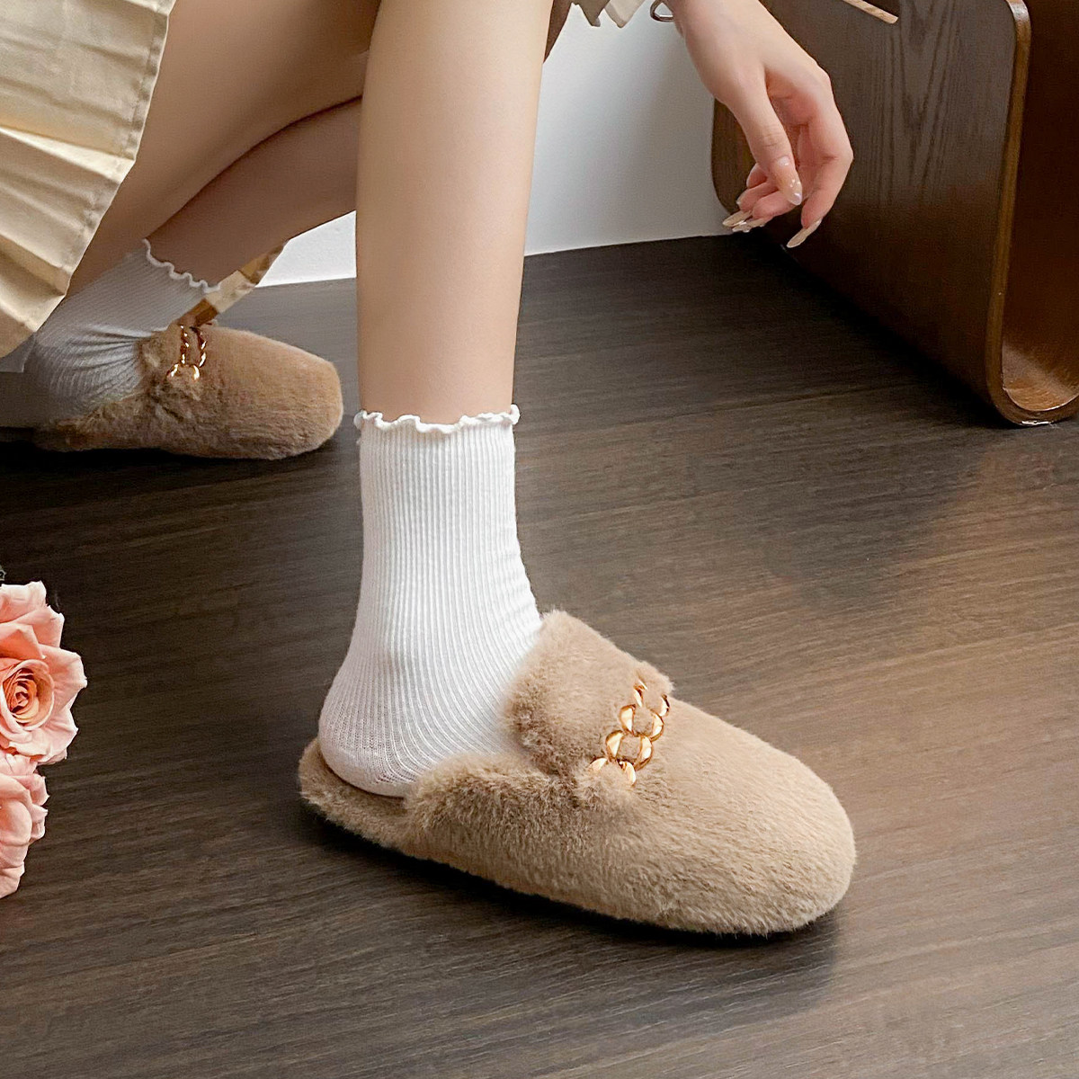 毛毛拖鞋女外穿高级感2025秋冬新款貂毛包头半拖大码棉拖鞋41到43,淘宝优惠券,粉丝福利购,淘宝优惠卷