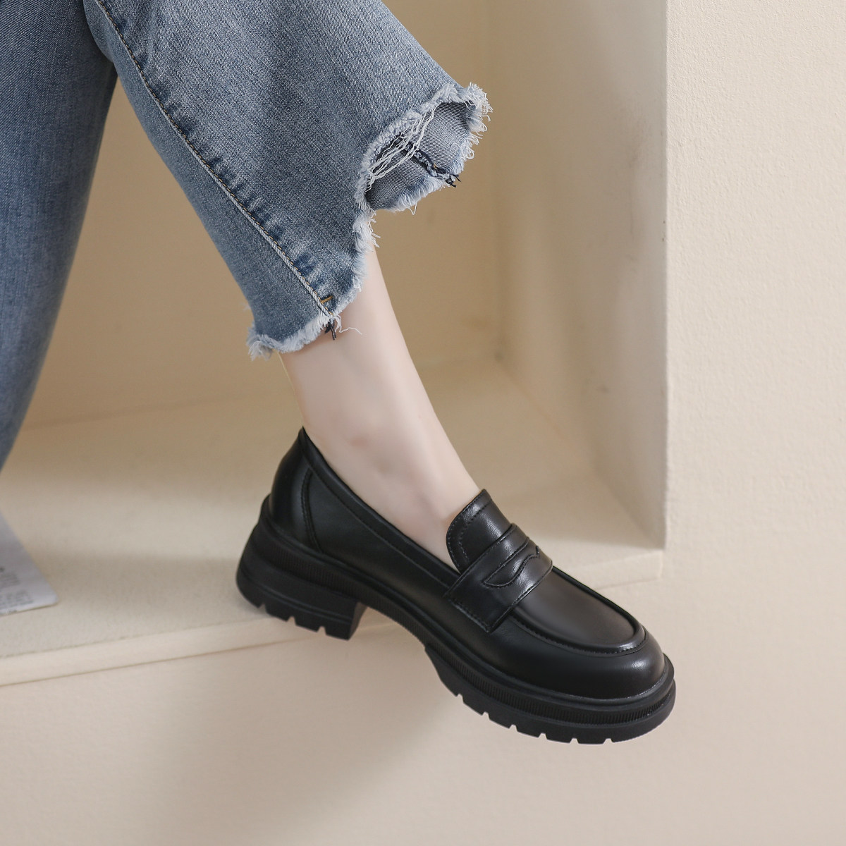 厚底乐福鞋女高级感2026春季新款棕色单鞋英伦风小皮鞋大码41到43,淘宝优惠券,粉丝福利购,淘宝优惠卷