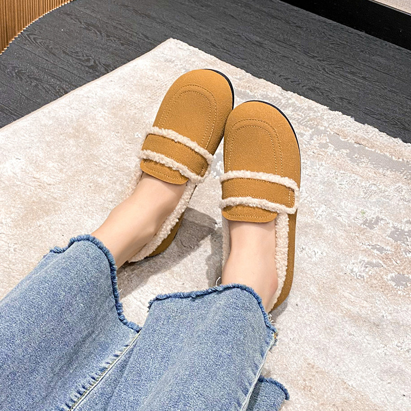 法式羊羔毛豆豆鞋女冬平底加绒单鞋勃肯毛毛鞋外穿大码女鞋41一43,淘宝优惠券,粉丝福利购,淘宝优惠卷