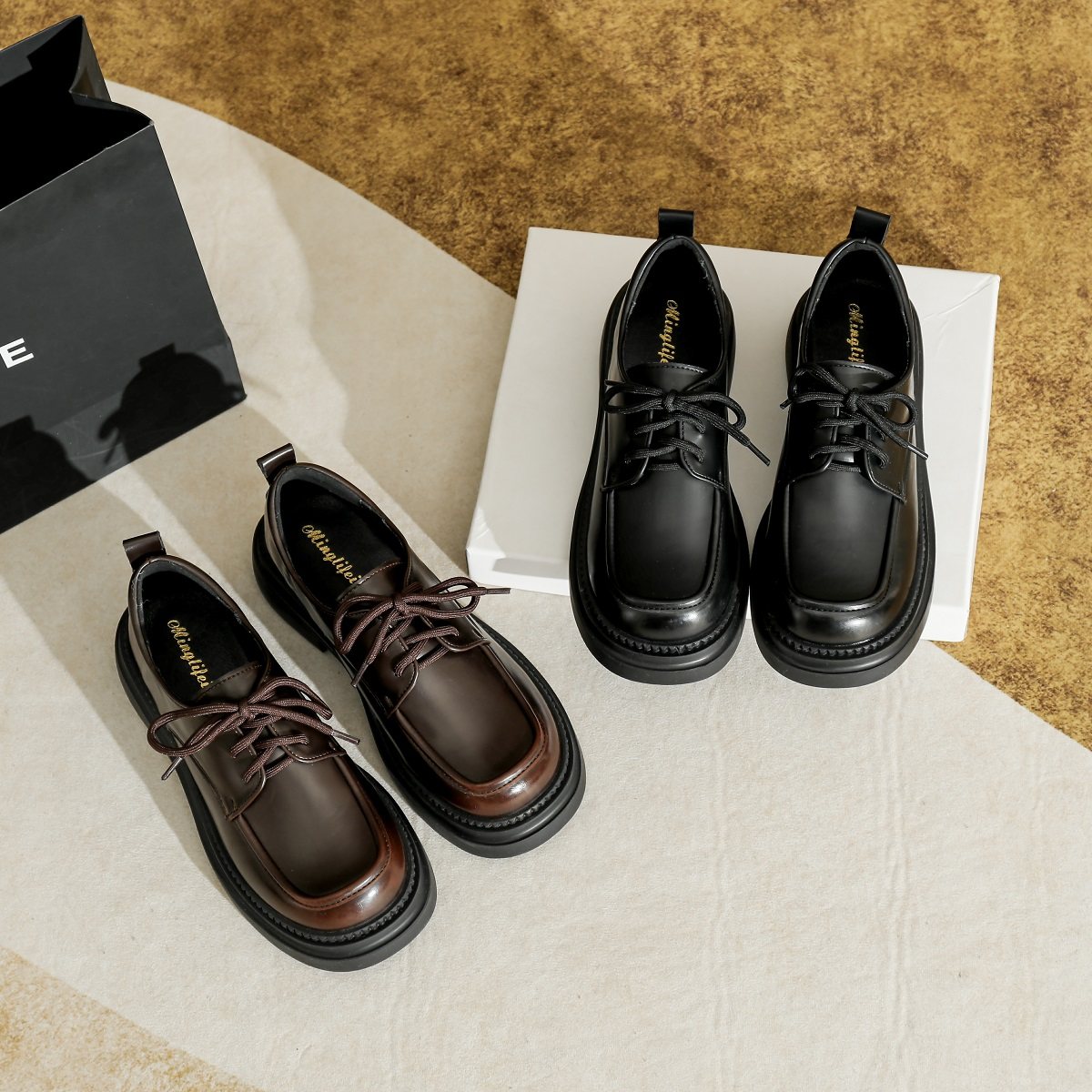 厚底系带小皮鞋女2026春季新款棕色单鞋英伦乐福鞋大码女鞋41到43,淘宝优惠券,粉丝福利购,淘宝优惠卷