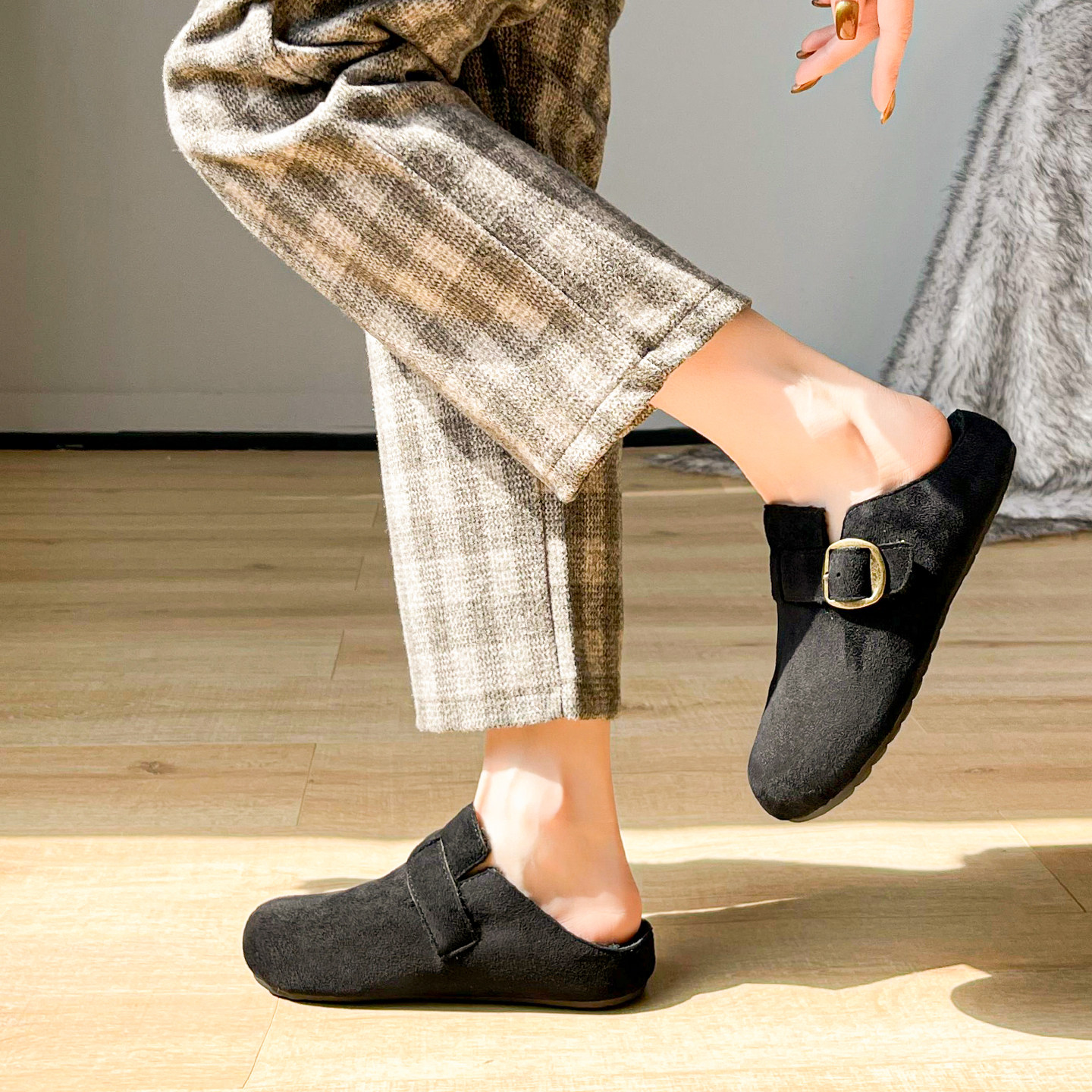 真皮~厚底加绒勃肯鞋女冬款包头半拖鞋外穿毛毛雪地棉拖大码女鞋,淘宝优惠券,粉丝福利购,淘宝优惠卷