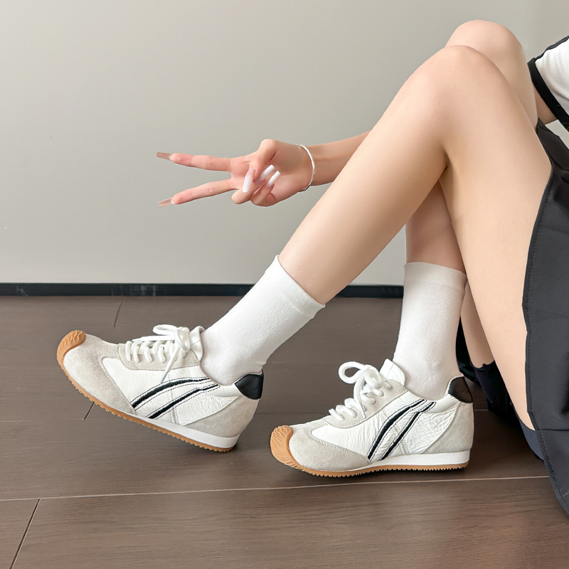 真皮~内增高芭蕾阿甘德训鞋女大头拼色运动休闲鞋大码女鞋41到43 - 图2