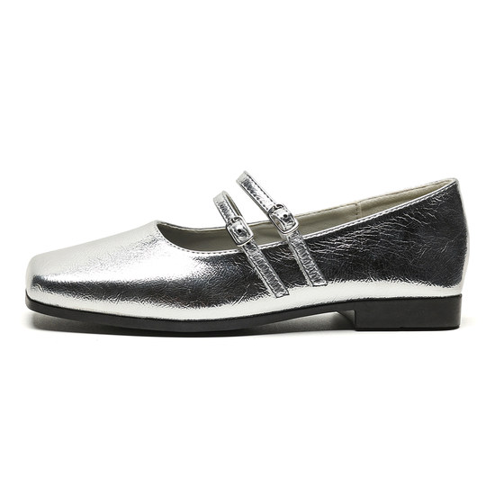 Silver Mary Jane Shoes Women's Flat Shoes
