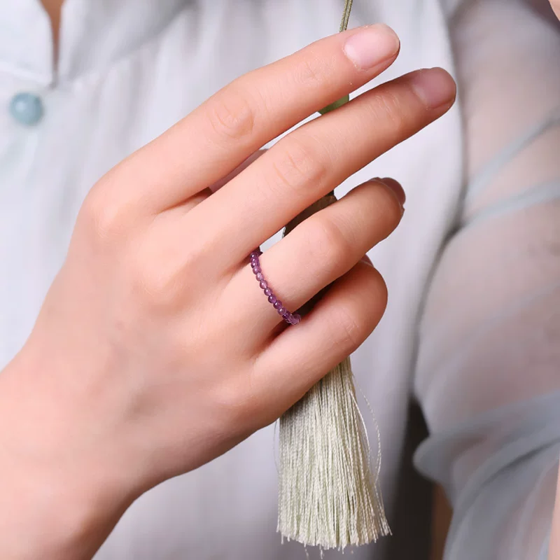 Органическое фиолетовое кольцо с кристаллом аметист, бусин bracelet, большой защитный талисман на удачу