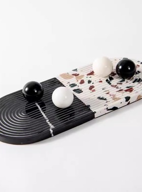 极简黑色大理石椭圆托盘摆件