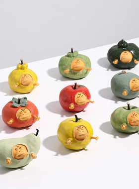 儿童房原创鸭梨陶瓷动物摆件