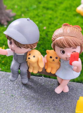 微景观手工造景可爱自拍情侣小人摆件桌面装饰迷你树脂小人摆设