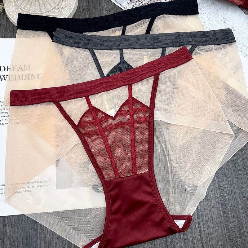 法式性感无痕内裤女纯欲蕾丝半透明网纱速干中腰三角短裤头,淘宝优惠券,粉丝福利购,淘宝优惠卷