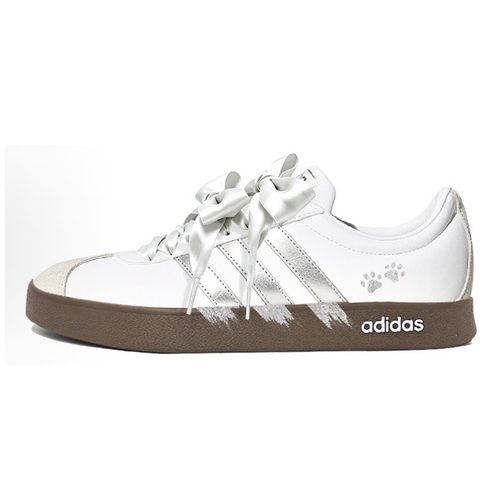 adidas VLCOURT2.0涂鸦简约百搭防滑学院风低帮板鞋银色定制鞋 - 图3
