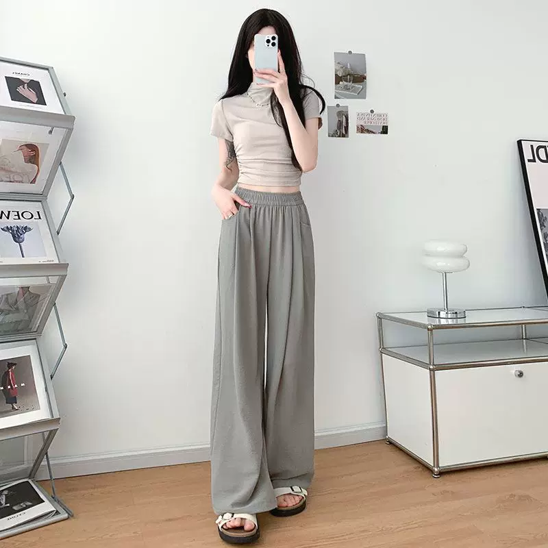 Шелковые летние тонкие брюки, высокая талия, oversize