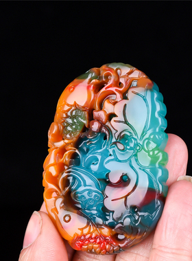 青峰玉业新疆和田玉鱼挂件把件红黄绿紫玉鱼吊坠鱼如意荷叶项链玉