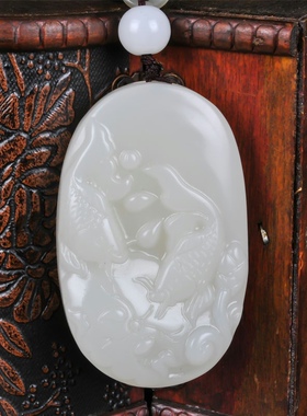 青峰玉业新疆和田羊脂白玉鱼把件 籽料手把件挂件 连年有余鱼手腰