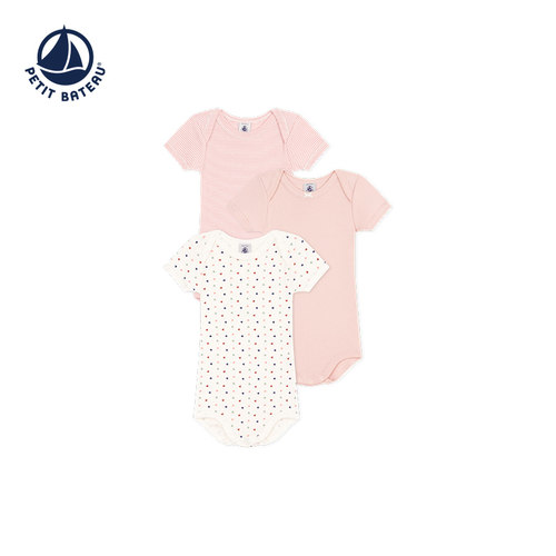 法国小帆船Petitbateau2024春夏新品婴幼儿短袖包屁衣3件装A09YL-图0