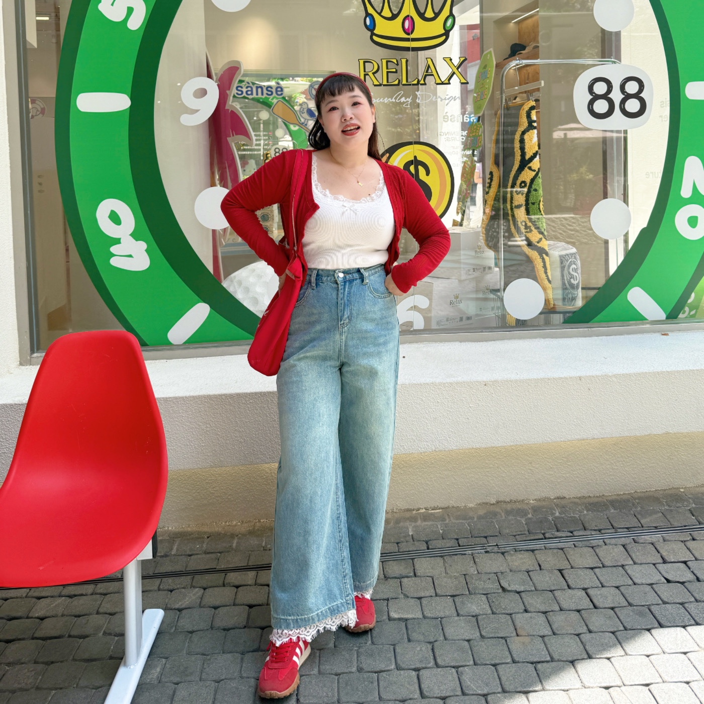 精灵家微胖2025秋装新胖mm大码蕾丝花边高腰超轻显瘦牛仔裤阔腿裤 - 图1