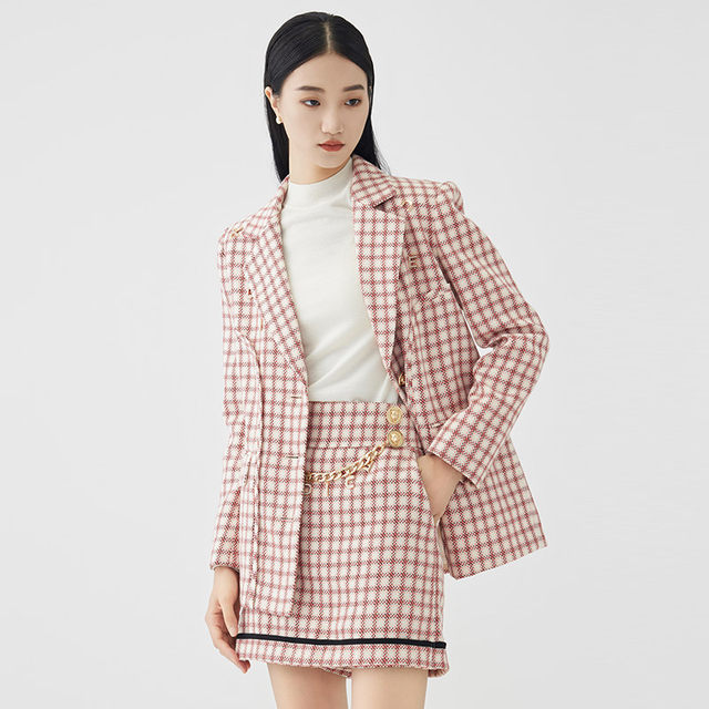 KODICE blazer women's autumn new pink plaid sweet temperament commuting loose top